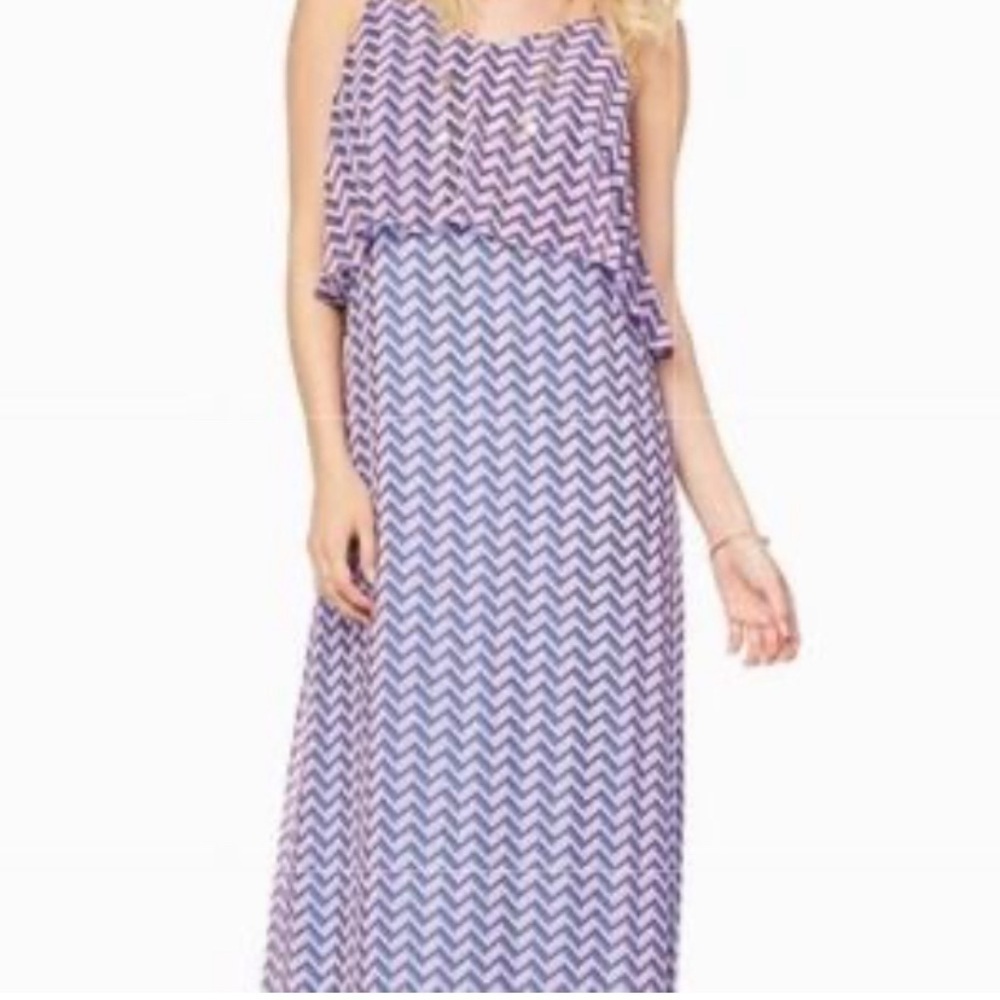 Charming Charlie’s blue, red, and white chevron tiered strappy flowy  maxi dress